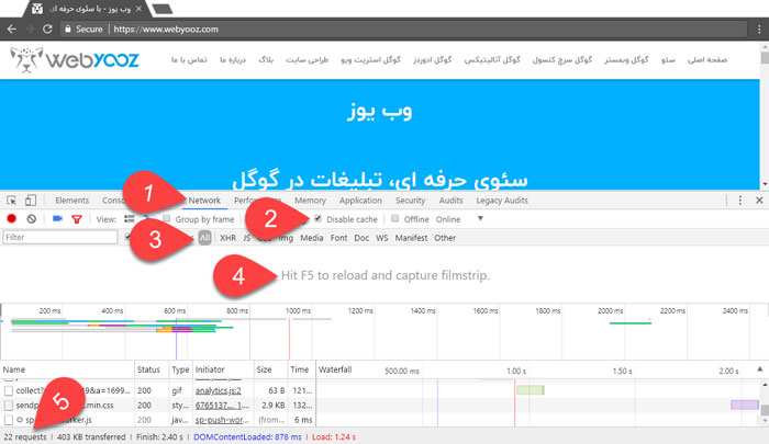 تعداد http request برای بارگذاری صفحه