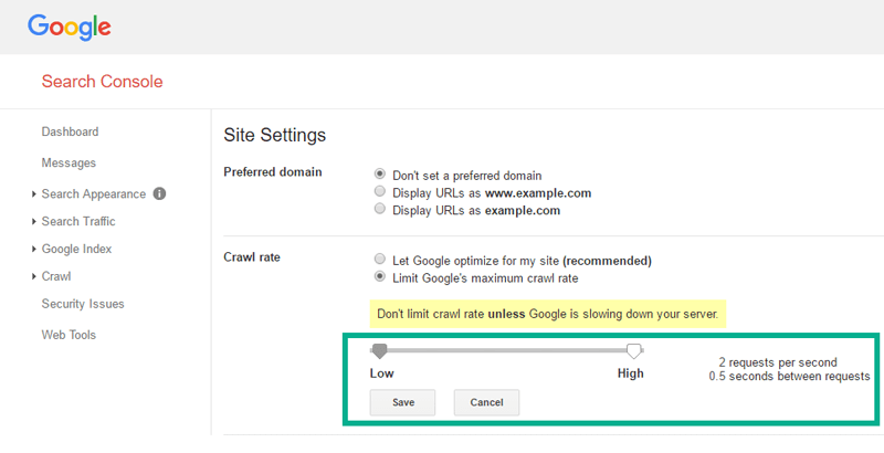 تنظیم نرخ کراول در سرچ کنسول