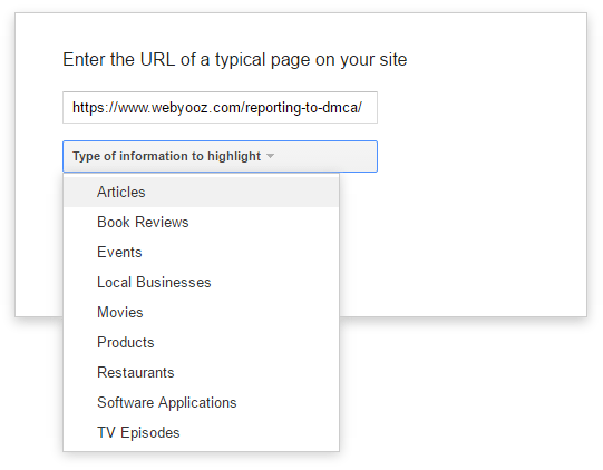 وارد کردن آدرس URL در ابزار Data Highlighter
