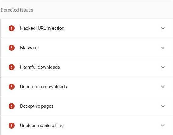 انواع ایراد امنیتی قابل شناسایی توسط گوگل سرچ کنسول