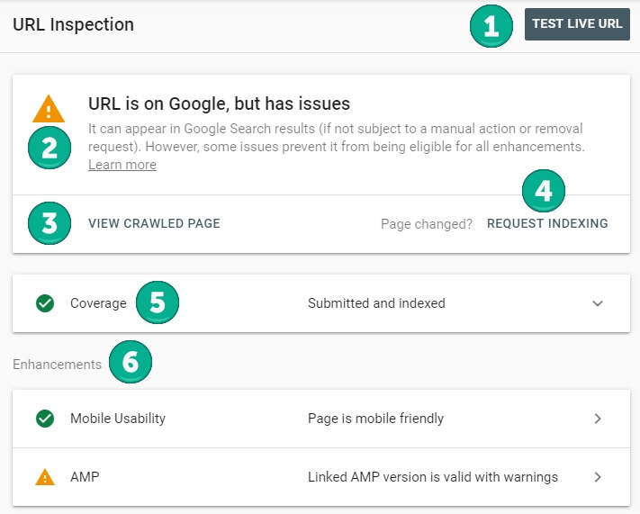 گزارش URL inspection گوگل سرچ کنسول