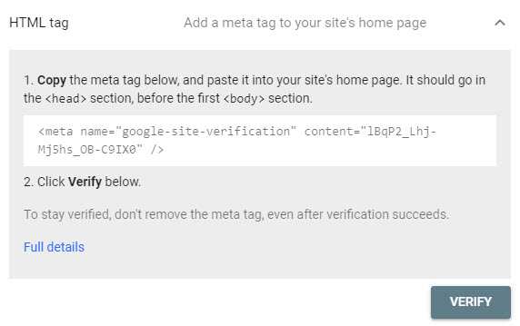 تایید مالکیت توسط تگ HTML برای گوگل سرچ کنسول