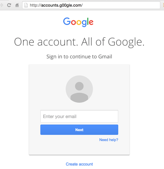 صفحه لاگین گوگل تقلبی با هدف Phishing