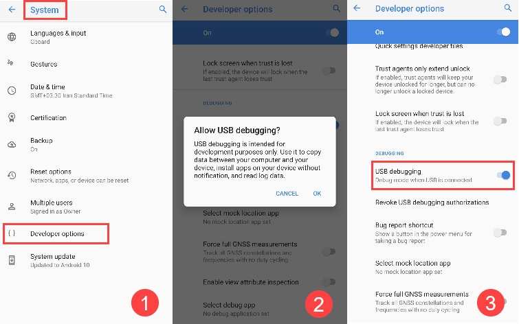 ÙØ¹Ø§Ù„ Ø³Ø§Ø²ÛŒ USB debugging Ø¯Ø± Developer options