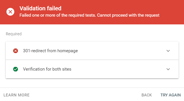 Change of Address Tool Validation Failed