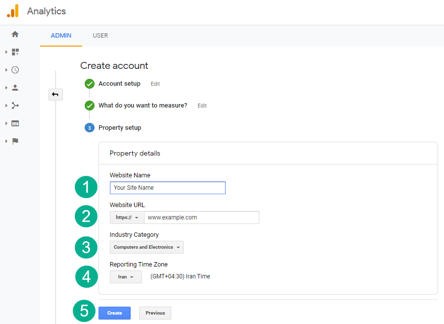 مرحله سوم ایجاد اکانت در گوگل آنالیتیکس