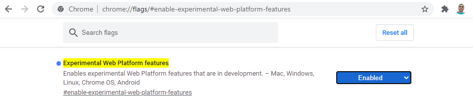 فعال کردن Experimental Web Platform Features در گوگل کروم