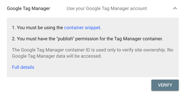 تایید مالکیت توسط Google Tag Manager برای گوگل سرچ کنسول
