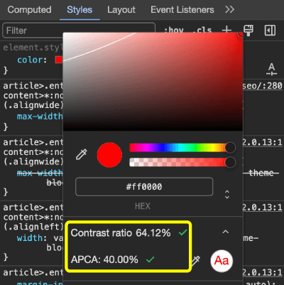 Ø¨Ø±Ø±Ø³ÛŒ ØªØ¶Ø§Ø¯ Ø±Ù†Ú¯ APCA Ø¯Ø± color picker Ú¯ÙˆÚ¯Ù„ Ú©Ø±ÙˆÙ…